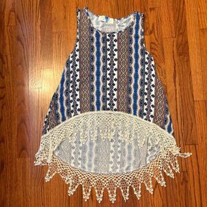 VINTAGE HAVANA Boho Tank Top with Crochet Fringe Hem Size M